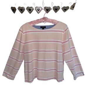 J.Crew Boatneck Track Stripe Pullover 100% Cotton Top  Medium Peach/Pink